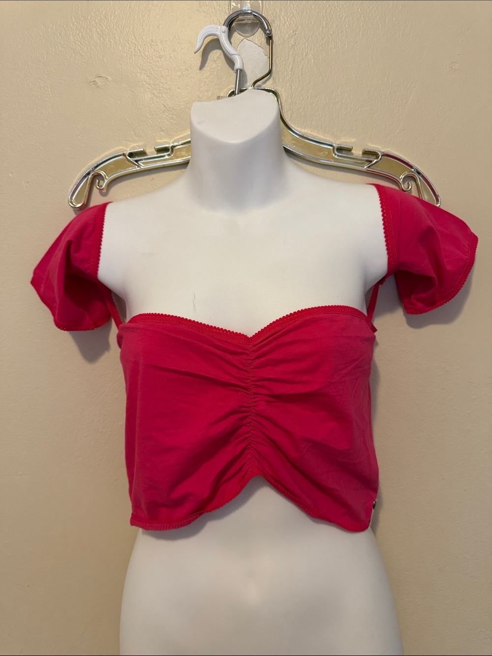 One Teaspoon Hot Pink Ruched Off-Shoulder Crop Top